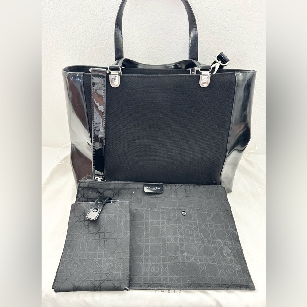 Auth CHRISTIAN DIOR Large Lady Vintage Canvas and Patent Leather Tote Bag - Picture 12 of 16